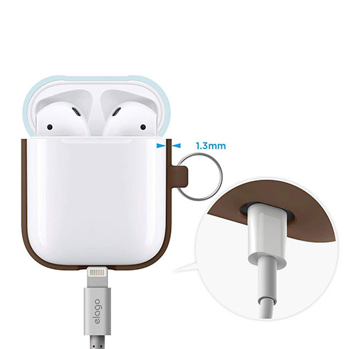 Elago Airpods Silicone Duo Hang Case - Dark Brown/Pastel Blue, Yellow