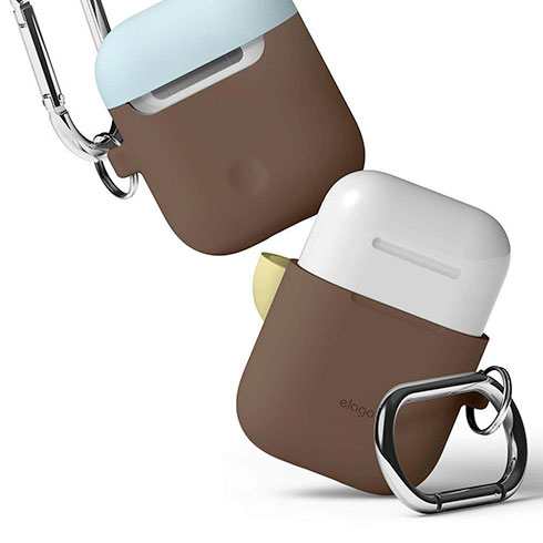 Elago Airpods Silicone Duo Hang Case - Dark Brown/Pastel Blue, Yellow