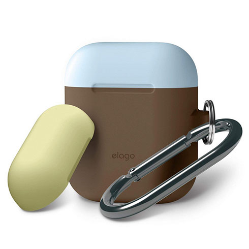 Elago Airpods Silicone Duo Hang Case - Dark Brown/Pastel Blue, Yellow