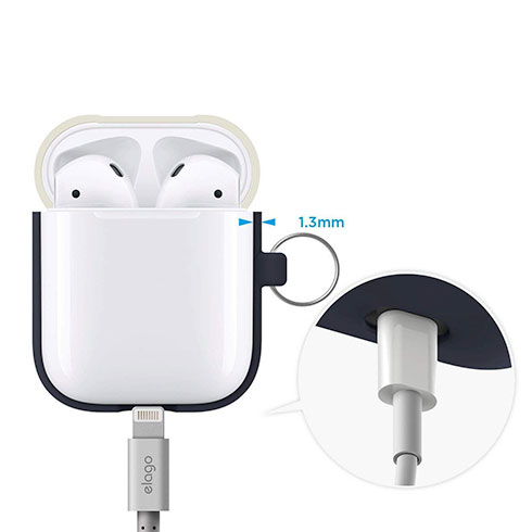 Elago Airpods Silicone Duo Hang Case-Jeans Indigo/White, Yellow