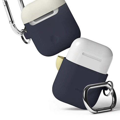 Elago Airpods Silicone Duo Hang Case-Jeans Indigo/White, Yellow