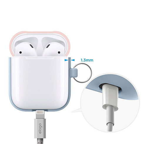 Elago Airpods Silicone Duo Hang Case - Pastel Blue/ Pink, White
