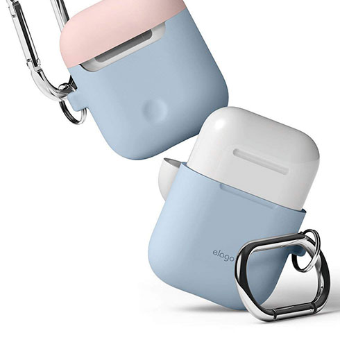 Elago Airpods Silicone Duo Hang Case - Pastel Blue/ Pink, White