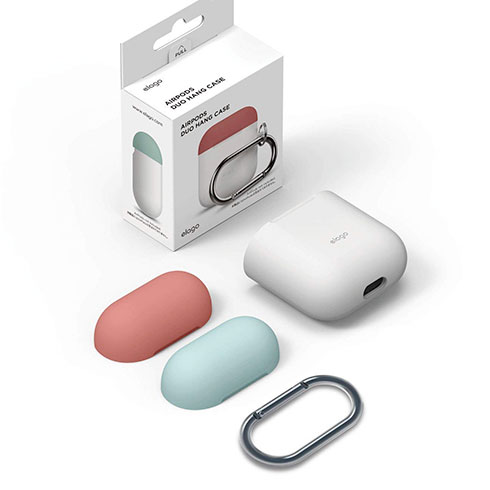 Elago Airpods Silicone Duo Hang Case - NightGlow/Italian Rose, Coral Blue