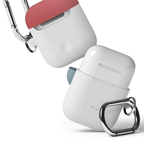 Elago Airpods Silicone Duo Hang Case - NightGlow/Italian Rose, Coral Blue