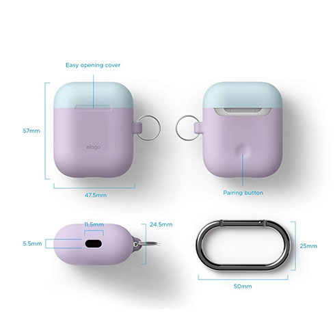 Elago Airpods Silicone Duo Hang Case - Lavender/Pink, Pastel Blue