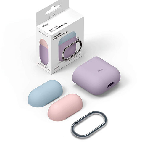 Elago Airpods Silicone Duo Hang Case - Lavender/Pink, Pastel Blue