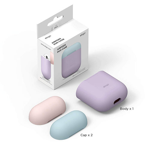 Elago Airpods Silicone Duo Case - Lavender/Pink, Pastel Blue