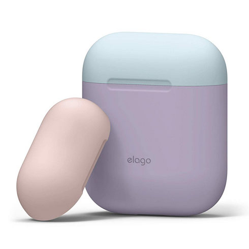 Elago Airpods Silicone Duo Case - Lavender/Pink, Pastel Blue