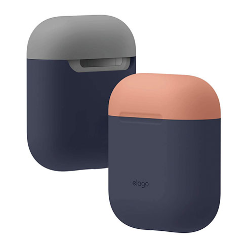 Elago Airpods Silicone Duo Case - Jeans Indigo/ Peach, Mediem Grey