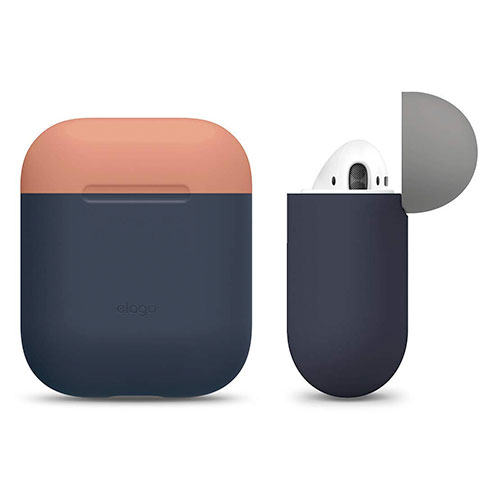 Elago Airpods Silicone Duo Case - Jeans Indigo/ Peach, Mediem Grey