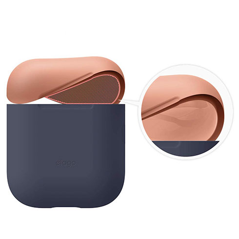 Elago Airpods Silicone Duo Case - Jeans Indigo/ Peach, Mediem Grey