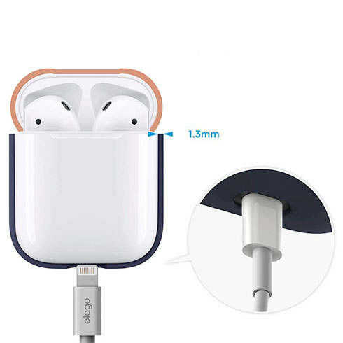 Elago Airpods Silicone Duo Case - Jeans Indigo/ Peach, Mediem Grey