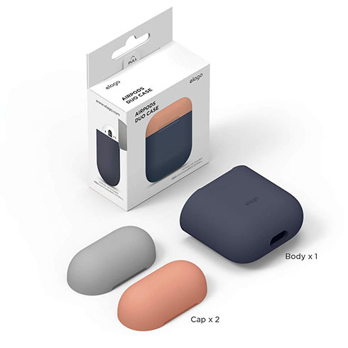 Elago Airpods Silicone Duo Case - Jeans Indigo/ Peach, Mediem Grey