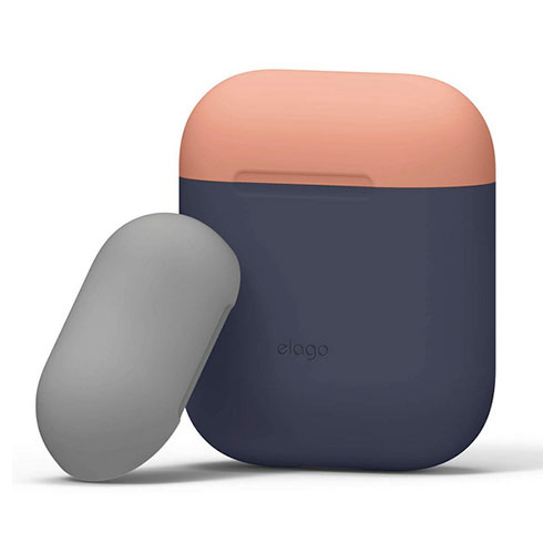 Elago Airpods Silicone Duo Case - Jeans Indigo/ Peach, Mediem Grey