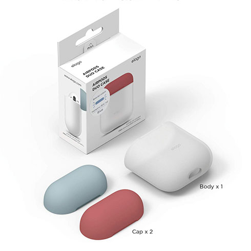 Elago Airpods Silicone Duo Case - NightGlow Blue/Pastel Blue, Pink