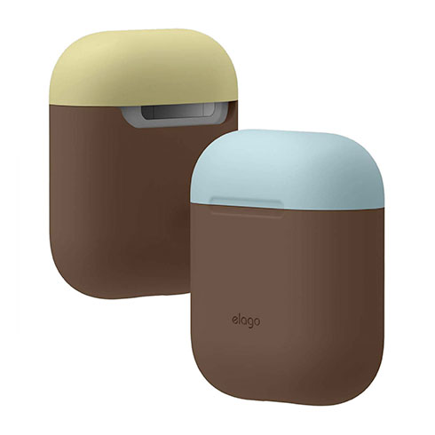 Elago Airpods Silicone Duo Case - Dark Brown/Blue,Yellow