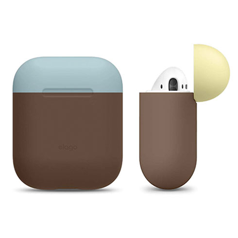 Elago Airpods Silicone Duo Case - Dark Brown/Blue,Yellow