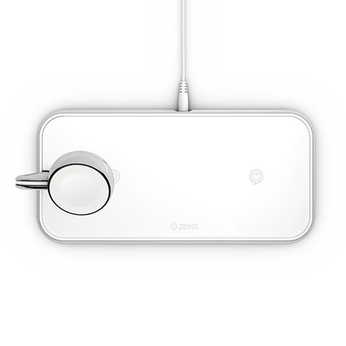 ZENS Aluminium Dual Wireless Charger + Watch 10W - White