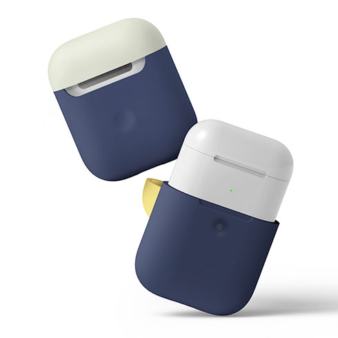 Elago Airpods 2 Silicone Duo Case-Jean Indigo/White, Yellow