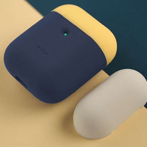 Elago Airpods 2 Silicone Duo Case-Jean Indigo/White, Yellow