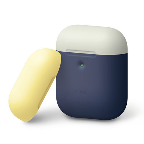 Elago Airpods 2 Silicone Duo Case-Jean Indigo/White, Yellow