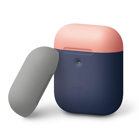 Elago Airpods 2 Silicone Duo Case - Jean Indigo/ Peach, Gray