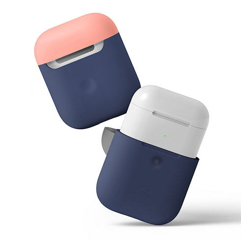 Elago Airpods 2 Silicone Duo Case - Jean Indigo/ Peach, Gray