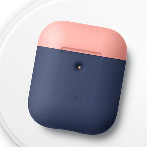 Elago Airpods 2 Silicone Duo Case - Jean Indigo/ Peach, Gray