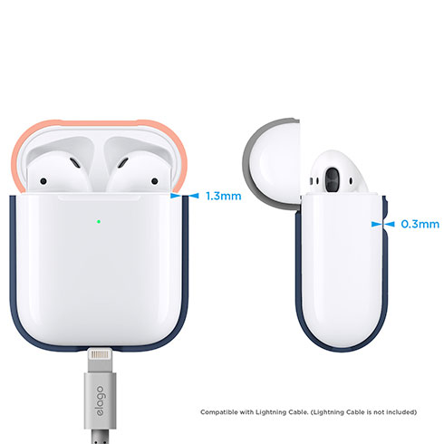 Elago Airpods 2 Silicone Duo Case - Jean Indigo/ Peach, Gray