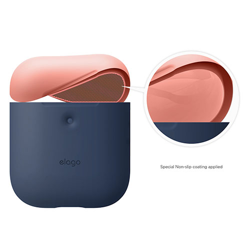 Elago Airpods 2 Silicone Duo Case - Jean Indigo/ Peach, Gray