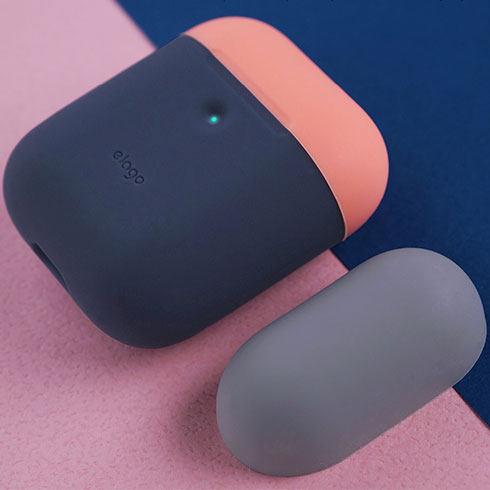 Elago Airpods 2 Silicone Duo Case - Jean Indigo/ Peach, Gray