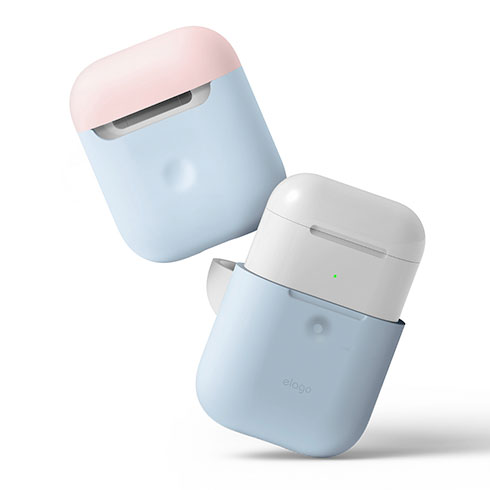 Elago Airpods 2 Silicone Duo Case - Pastel Blue/ Pink, White