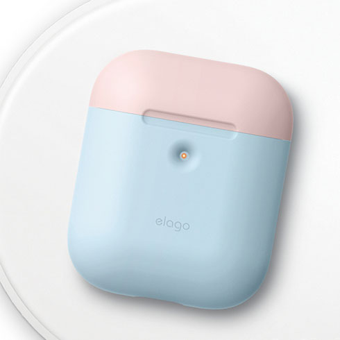 Elago Airpods 2 Silicone Duo Case - Pastel Blue/ Pink, White