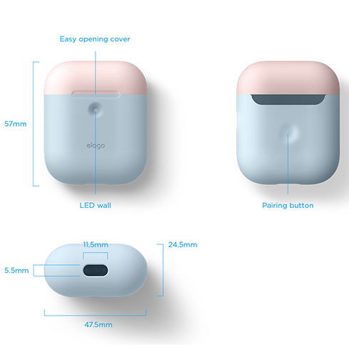 Elago Airpods 2 Silicone Duo Case - Pastel Blue/ Pink, White