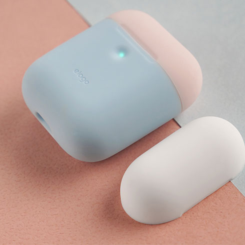 Elago Airpods 2 Silicone Duo Case - Pastel Blue/ Pink, White