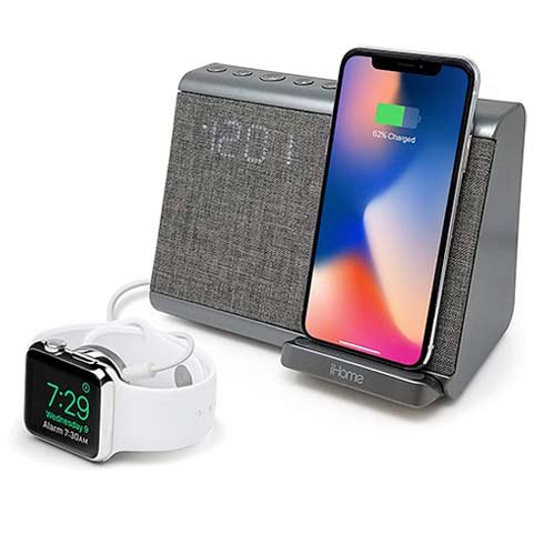 iHome Dual Alarm Clock iBTW39 with Qi Wireles Charging Black reproduktor