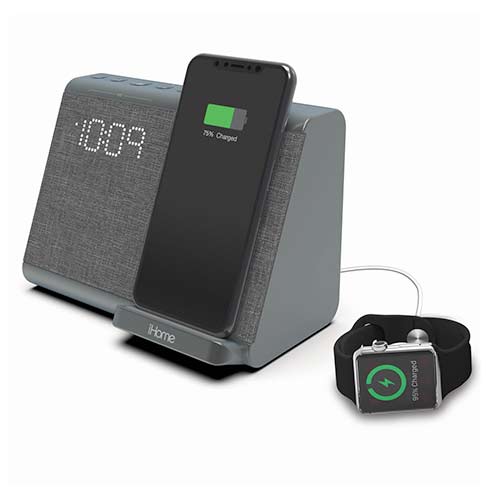 iHome Dual Alarm Clock iBTW39 with Qi Wireles Charging Black reproduktor