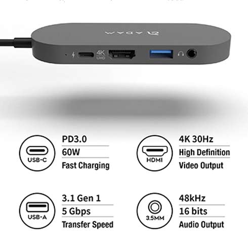 Adam Elements USB-C 3.1 5-in-1 480GB SSD Storage Hub - Grey