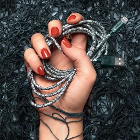 Le Cord kábel Braided Recycled Cable Lightning to USB 2m - Ghost Net Green