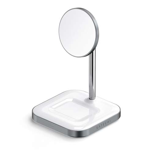 Satechi 2-in-1 Magnetic Wireless Charging Stand - White Aluminium