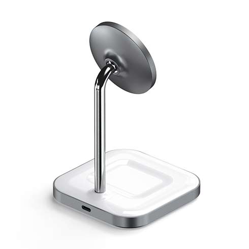 Satechi 2-in-1 Magnetic Wireless Charging Stand - White Aluminium
