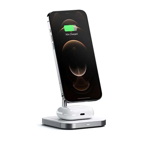 Satechi 2-in-1 Magnetic Wireless Charging Stand - White Aluminium