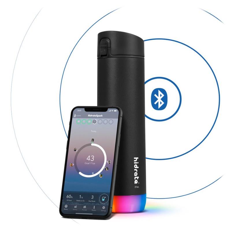 HidrateSpark - nerezová chytrá lahev, 620 ml, Bluetooth tracker, černá