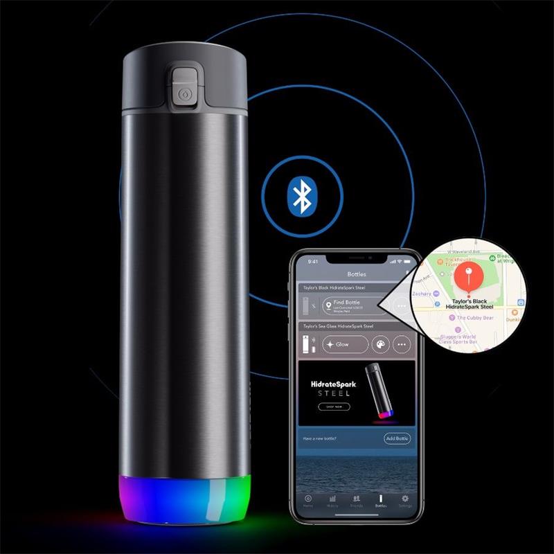 HidrateSpark - nerezová chytrá lahev, 620 ml, Bluetooth tracker, černá