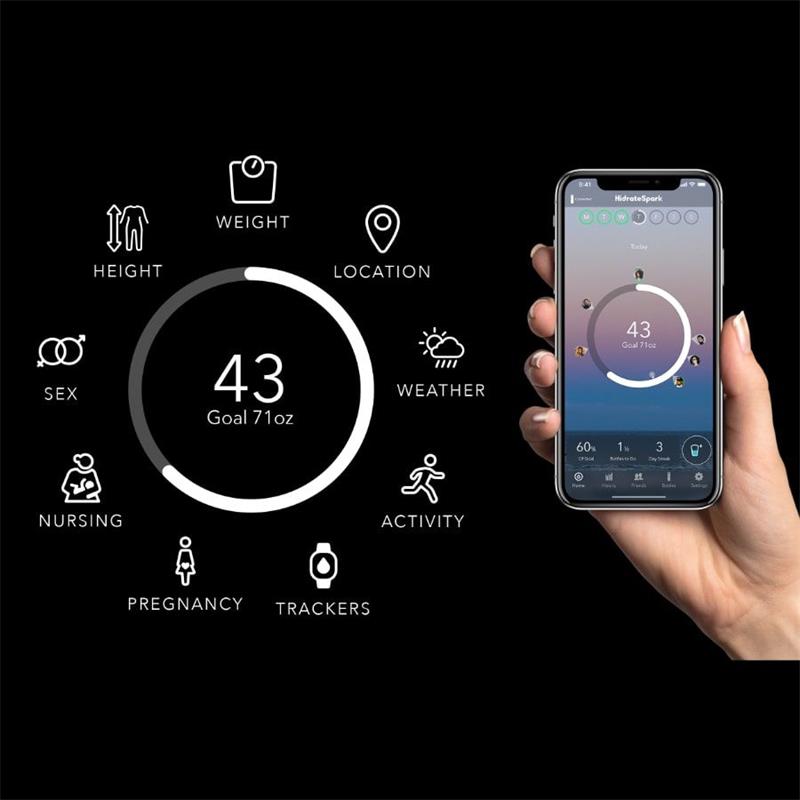 HidrateSpark - nerezová chytrá lahev, 620 ml, Bluetooth tracker, černá