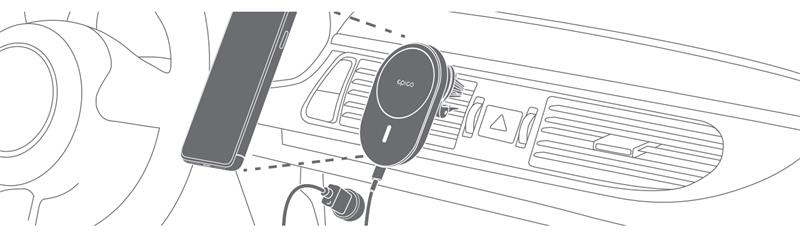Epico Ellipse Wireless Car Charger 15 W (MagSafe compatible) - Space Gray
