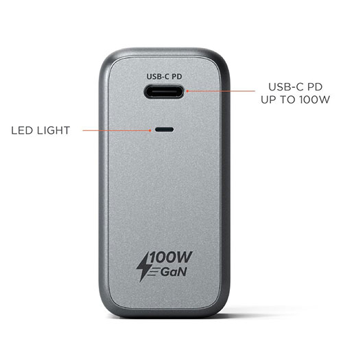 Satechi USB-C PD 100W Wall GaN Charger - Space Gray