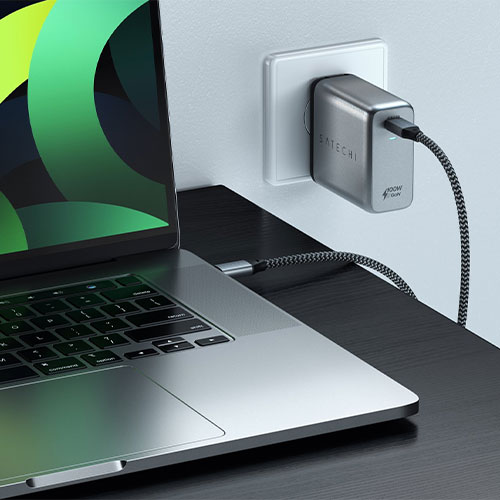 Satechi USB-C PD 100W Wall GaN Charger - Space Gray