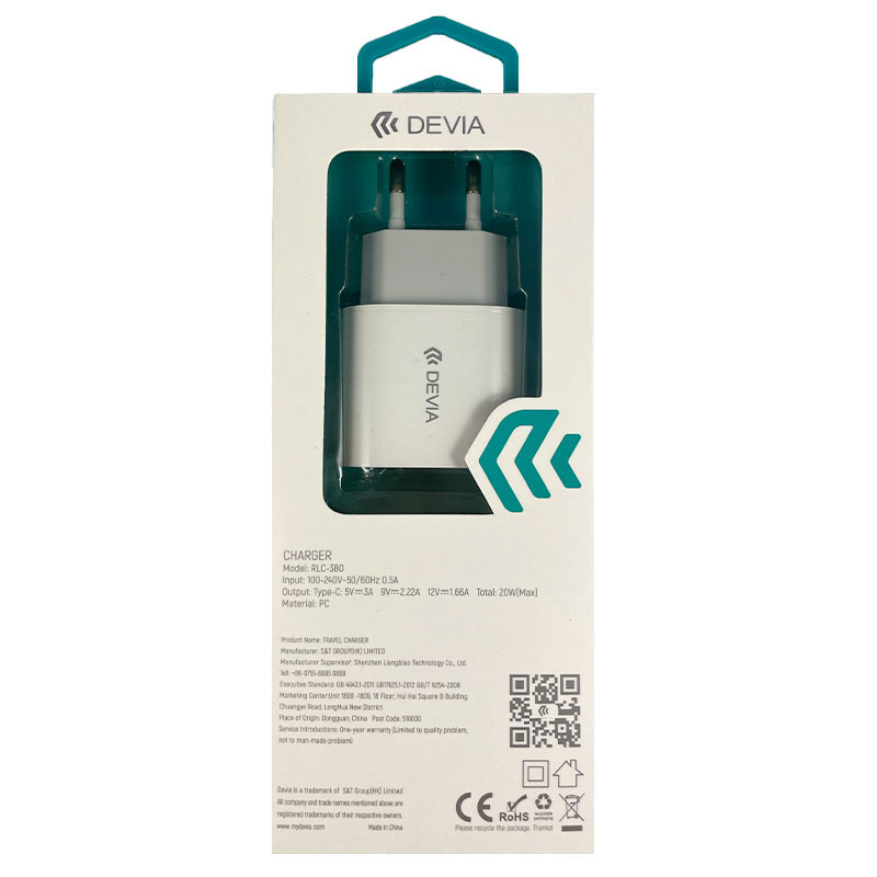 Devia síťová nabíječka Rocket series PD Quick Charger 20W - White